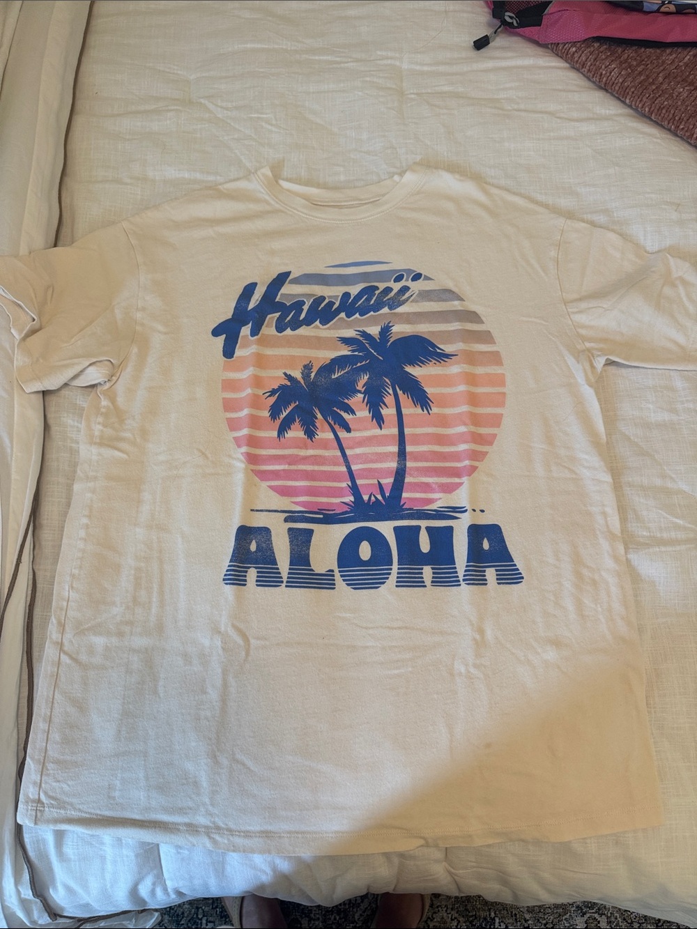 Target Cream Graphic Hawaii Aloha Tee with Blue and Pink Print